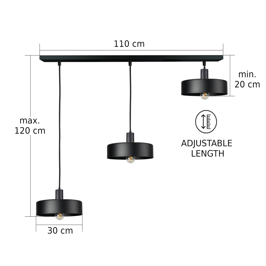 Hänglampa ARCANE med kabel 3xE27/60W/230V svart