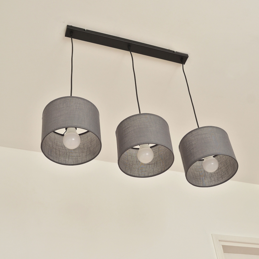 Hänglampa med kabel ALBA 3xE27/15W/230V grå