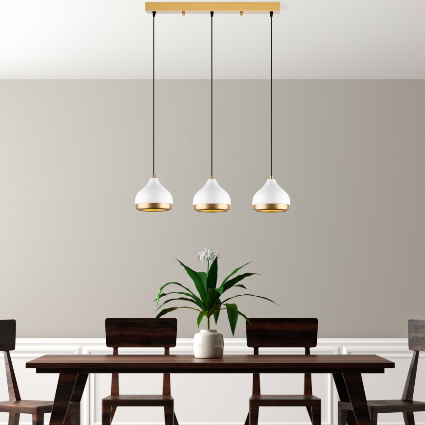 Hänglampa med kabel YILDO 3xE27/40W/230V vit/guld