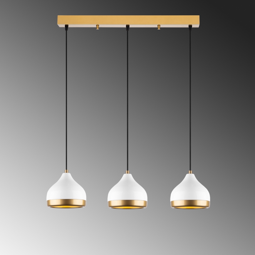 Hänglampa med kabel YILDO 3xE27/40W/230V vit/guld
