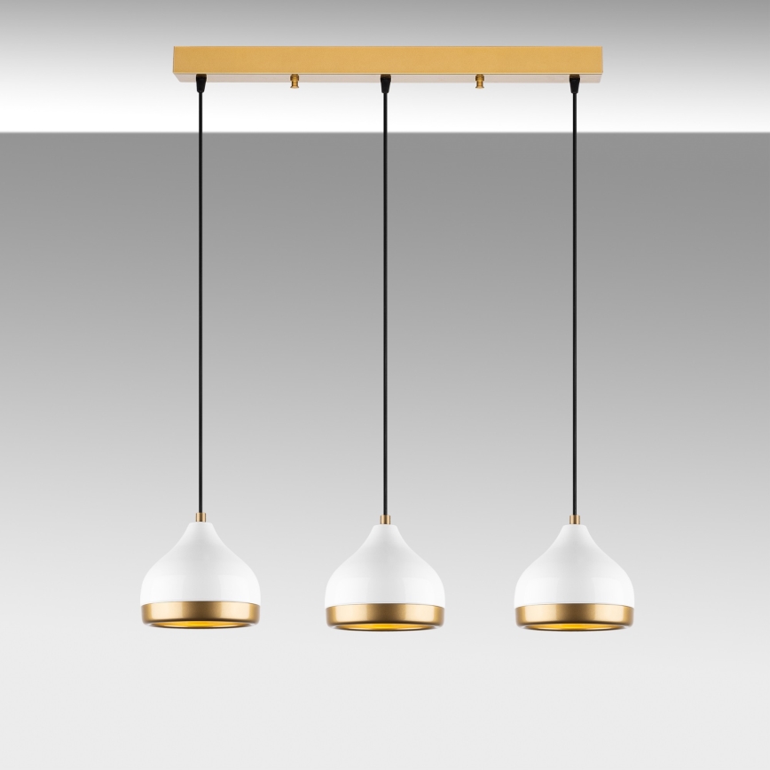 Hänglampa med kabel YILDO 3xE27/40W/230V vit/guld