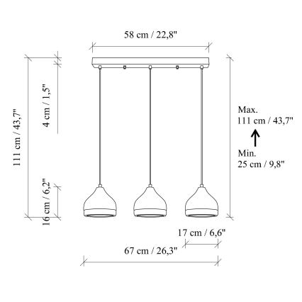 Hänglampa med kabel YILDO 3xE27/40W/230V vit/guld