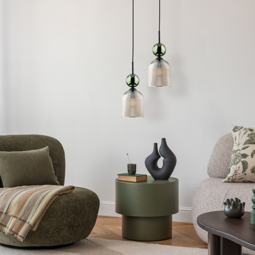 Hänglampa med sladd SOPHIA 1xE14/10W/230V svart/grön/rökbeige