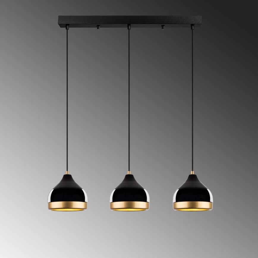 Hänglampa med vajer YILDO 3xE27/40W/230V svart/guld