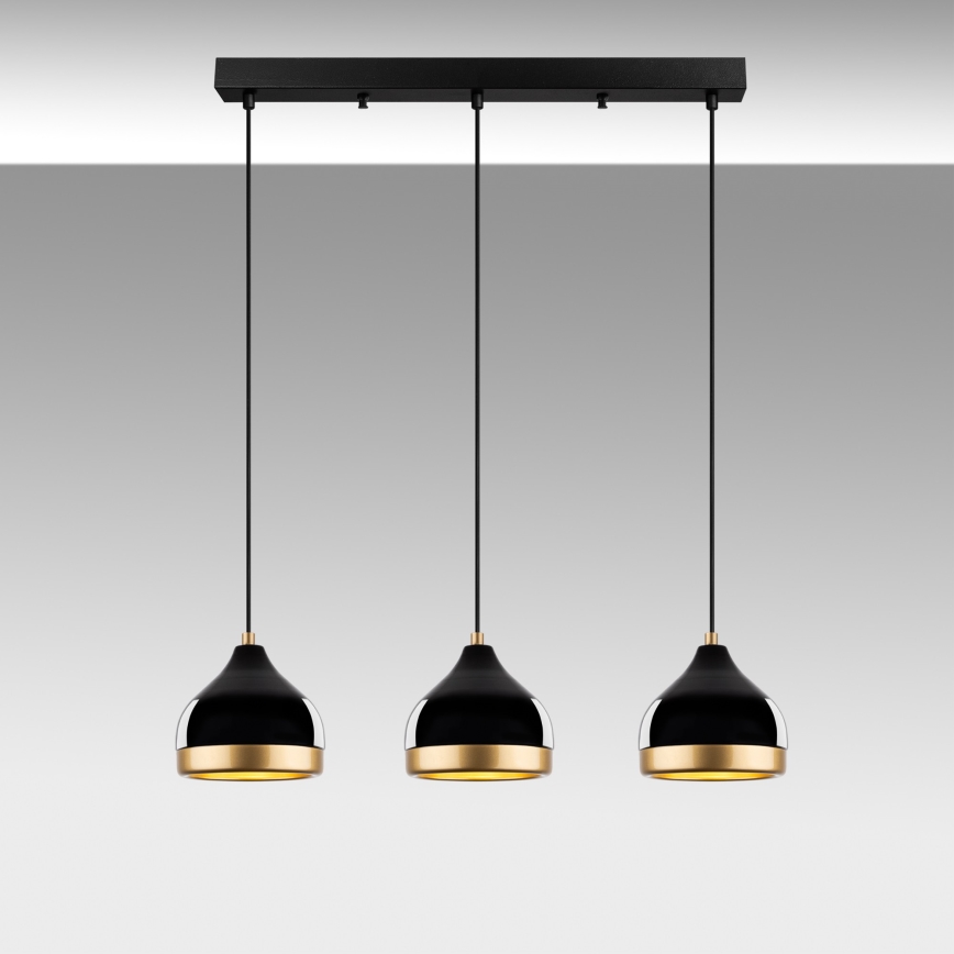 Hänglampa med vajer YILDO 3xE27/40W/230V svart/guld