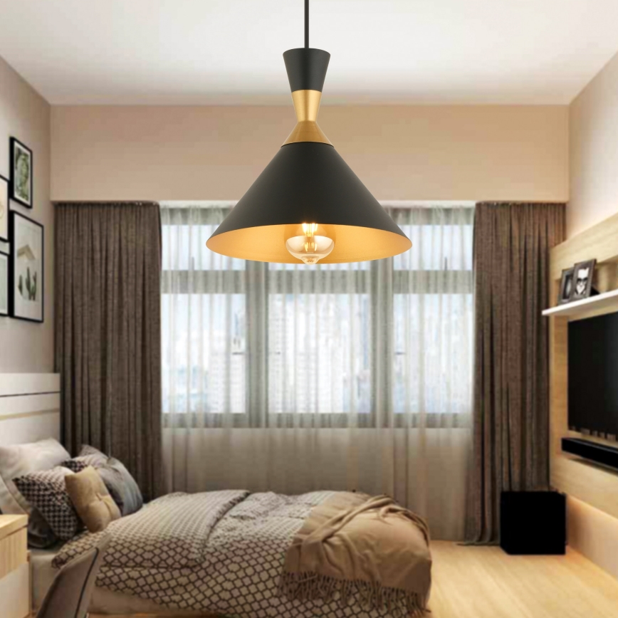 Hänglampa MONZA 1xE27/40W/230V Ø 25 cm svart/guld