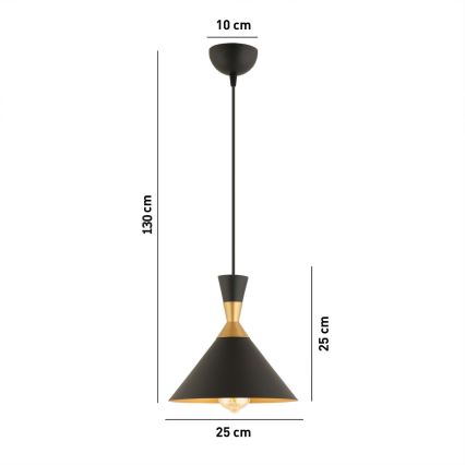 Hänglampa MONZA 1xE27/40W/230V Ø 25 cm svart/guld