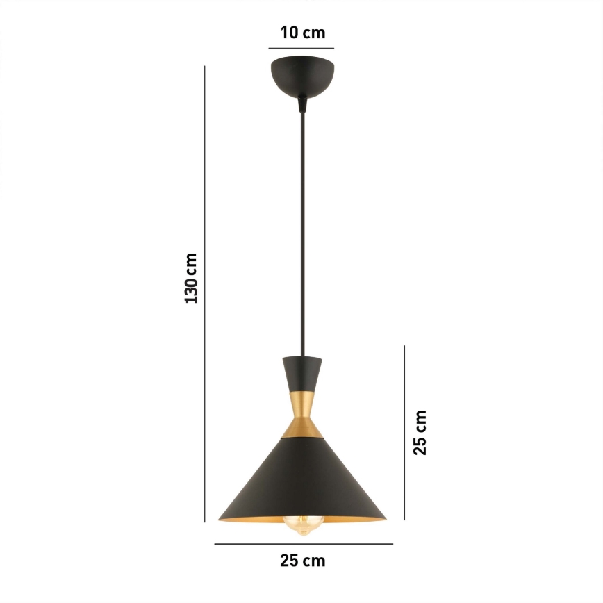 Hänglampa MONZA 1xE27/40W/230V Ø 25 cm svart/guld