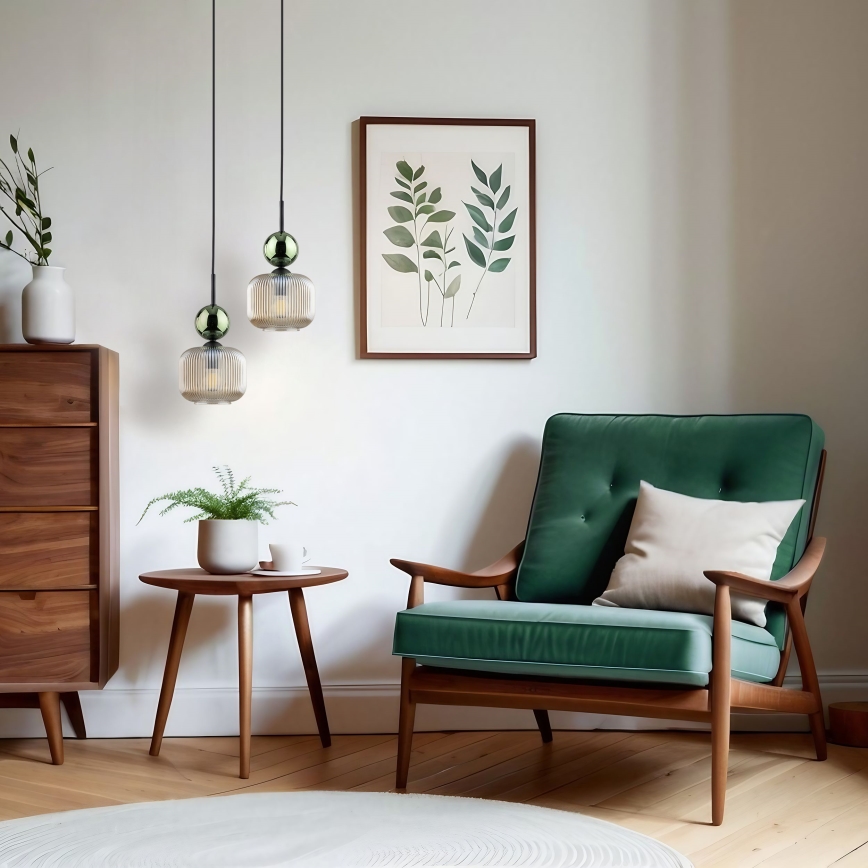 Hänglampa på kabel SOPHIA 1xE14/10W/230V svart/grön/rökbeige