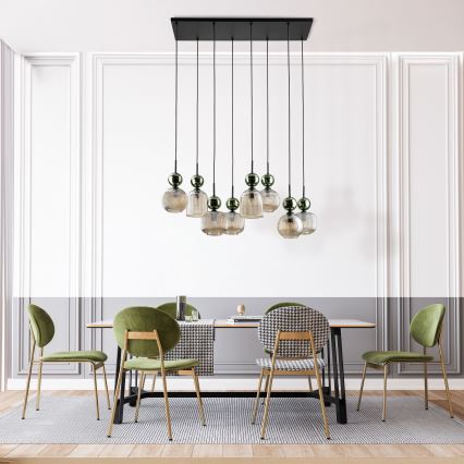 Hänglampa på kabel SOPHIA 8xE14/10W/230V svart/grön/rökig beige