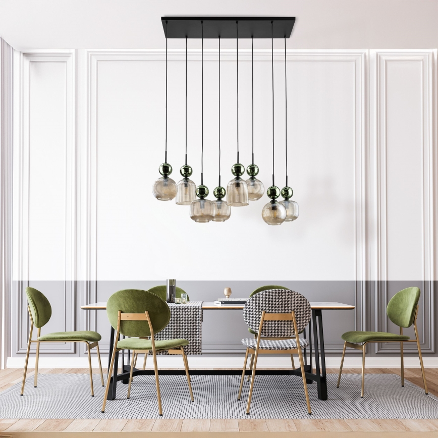 Hänglampa på kabel SOPHIA 8xE14/10W/230V svart/grön/rökig beige