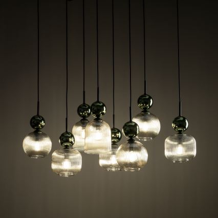 Hänglampa på kabel SOPHIA 8xE14/10W/230V svart/grön/rökig beige