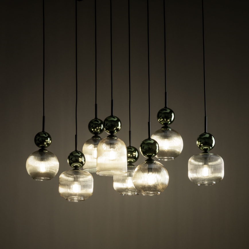 Hänglampa på kabel SOPHIA 8xE14/10W/230V svart/grön/rökig beige