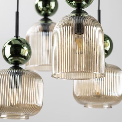 Hänglampa på kabel SOPHIA 8xE14/10W/230V svart/grön/rökig beige
