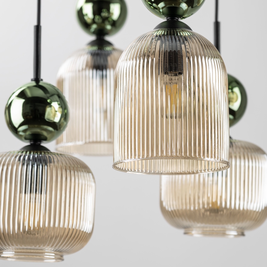 Hänglampa på kabel SOPHIA 8xE14/10W/230V svart/grön/rökig beige