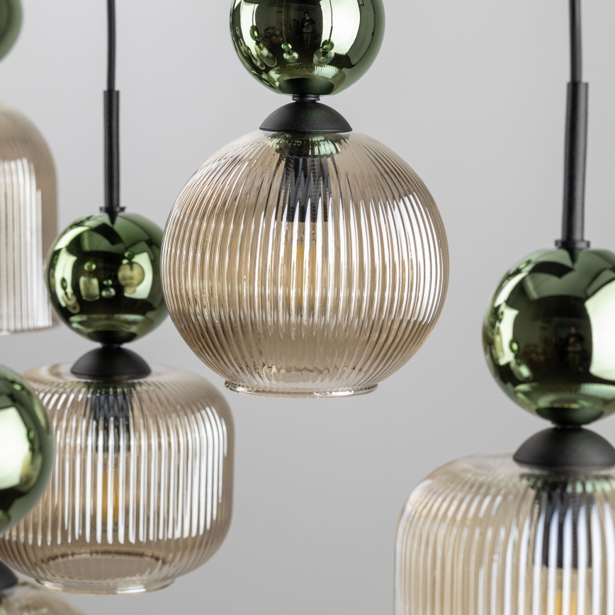 Hänglampa på kabel SOPHIA 8xE14/10W/230V svart/grön/rökig beige