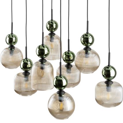 Hänglampa på kabel SOPHIA 8xE14/10W/230V svart/grön/rökig beige