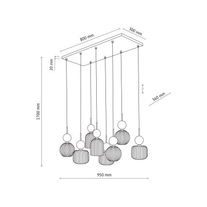 Hänglampa på kabel SOPHIA 8xE14/10W/230V svart/grön/rökig beige
