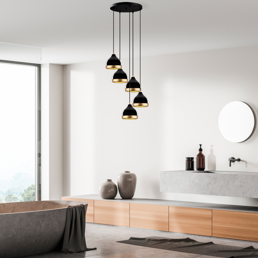 Hänglampa på kabel YILDO 5xE27/40W/230V svart/guld