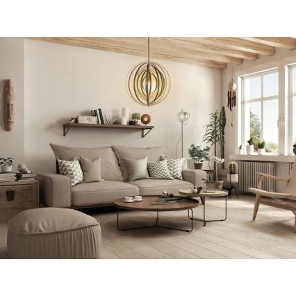 Hänglampa på vajer 1xE27/60W/230V Ø 50 cm massivt trä/fanér/gummiträ