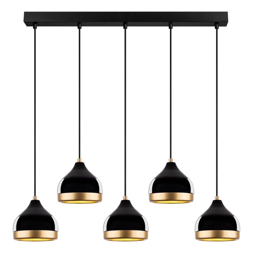Hänglampa på vajer YILDO 5xE27/40W/230V svart/guld