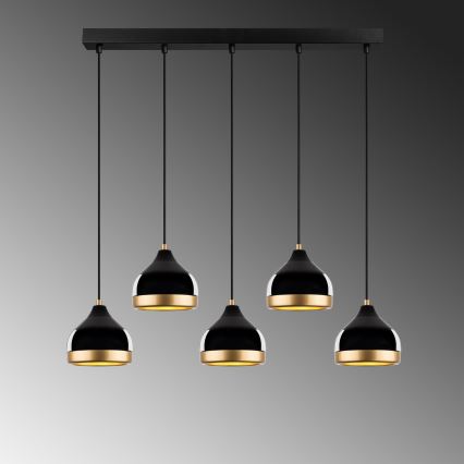 Hänglampa på vajer YILDO 5xE27/40W/230V svart/guld