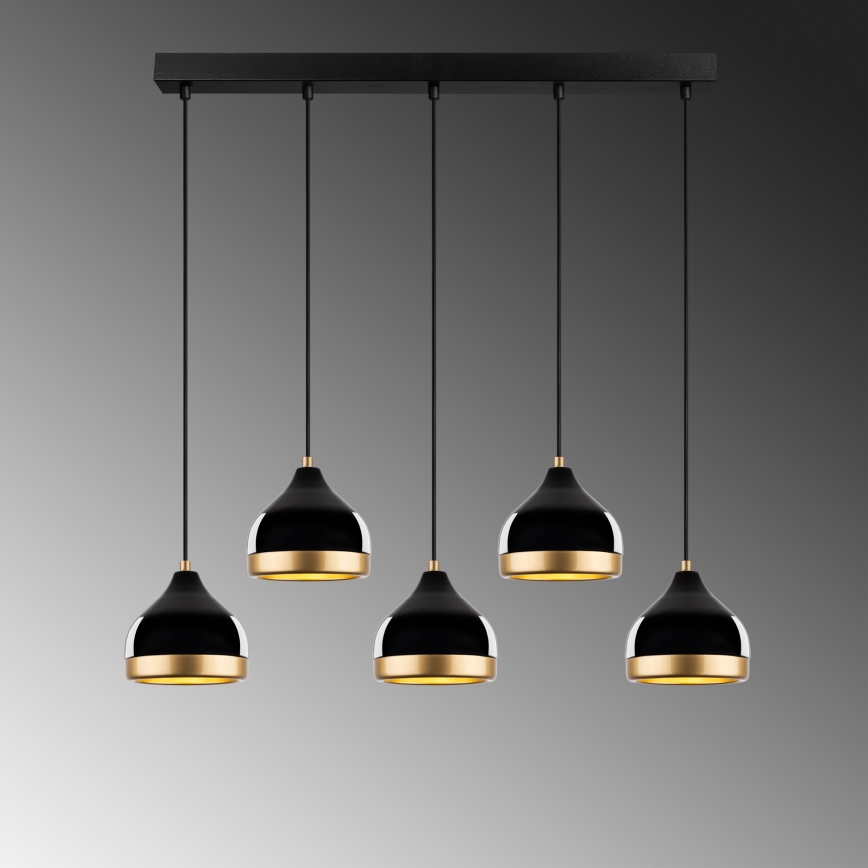 Hänglampa på vajer YILDO 5xE27/40W/230V svart/guld
