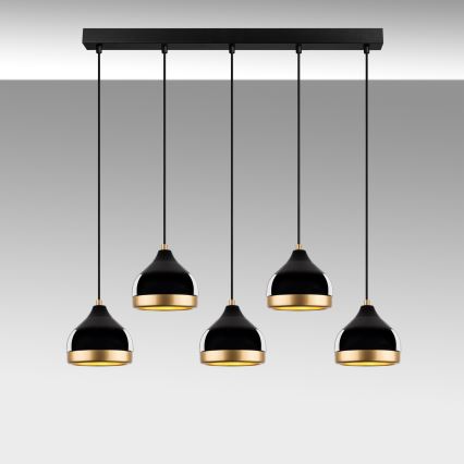Hänglampa på vajer YILDO 5xE27/40W/230V svart/guld