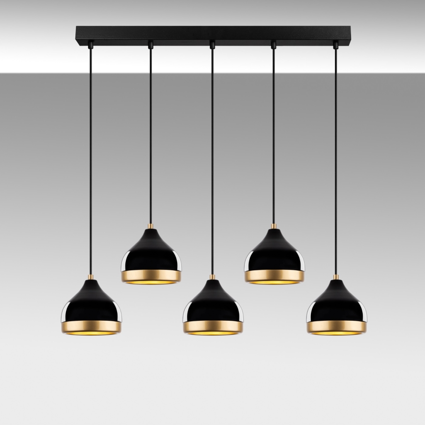 Hänglampa på vajer YILDO 5xE27/40W/230V svart/guld