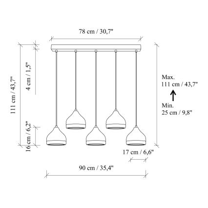 Hänglampa på vajer YILDO 5xE27/40W/230V svart/guld