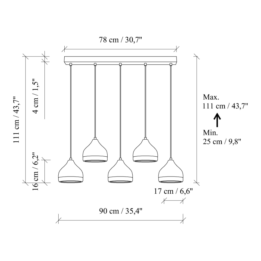 Hänglampa på vajer YILDO 5xE27/40W/230V svart/guld