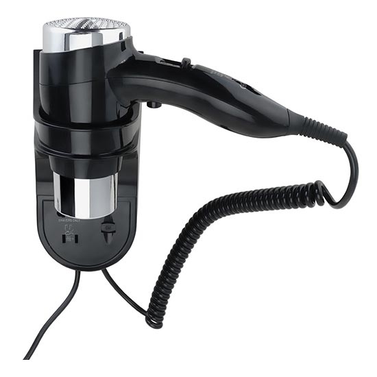 Hårtork med hållare 11 x 24 cm silver/svart