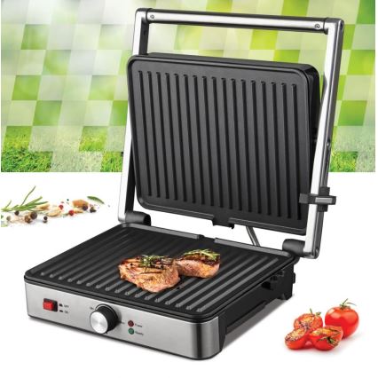 Heinner HEG-K2000SS - Kontaktgrill 2000W/230V matt krom/svart