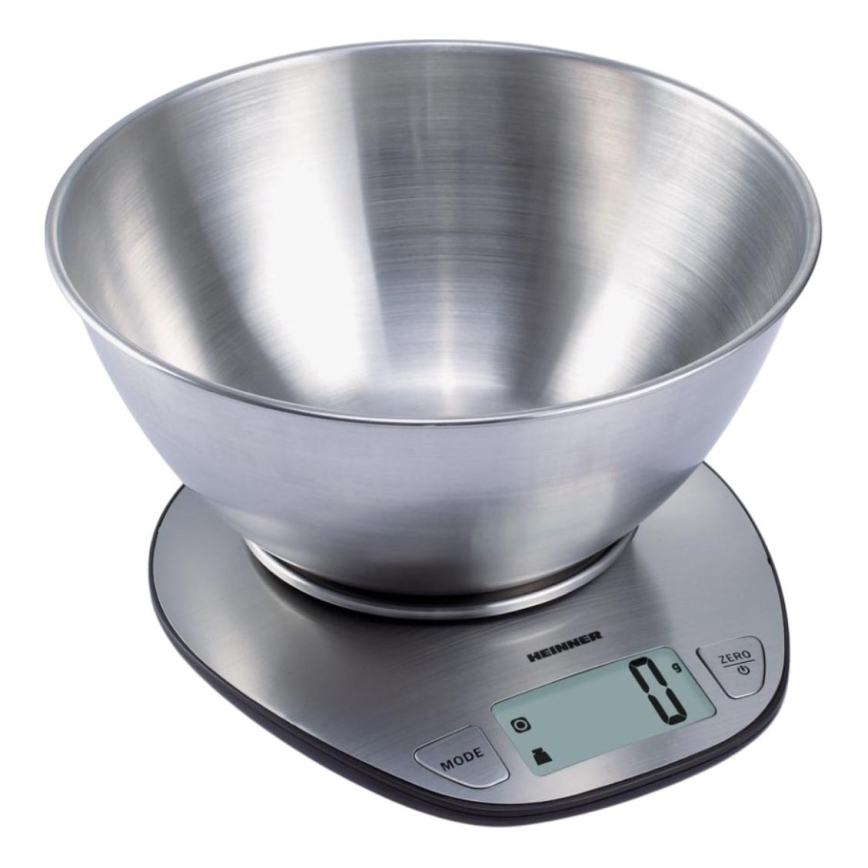 Heinner HKS-5SS - Digital köksvåg med skål, 2xAAA, rostfritt stål