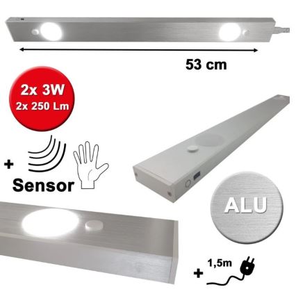 HiLite - LED lampa för undersidan av köksskåp med sensor BERN 2xLED/3W/230V 4000K