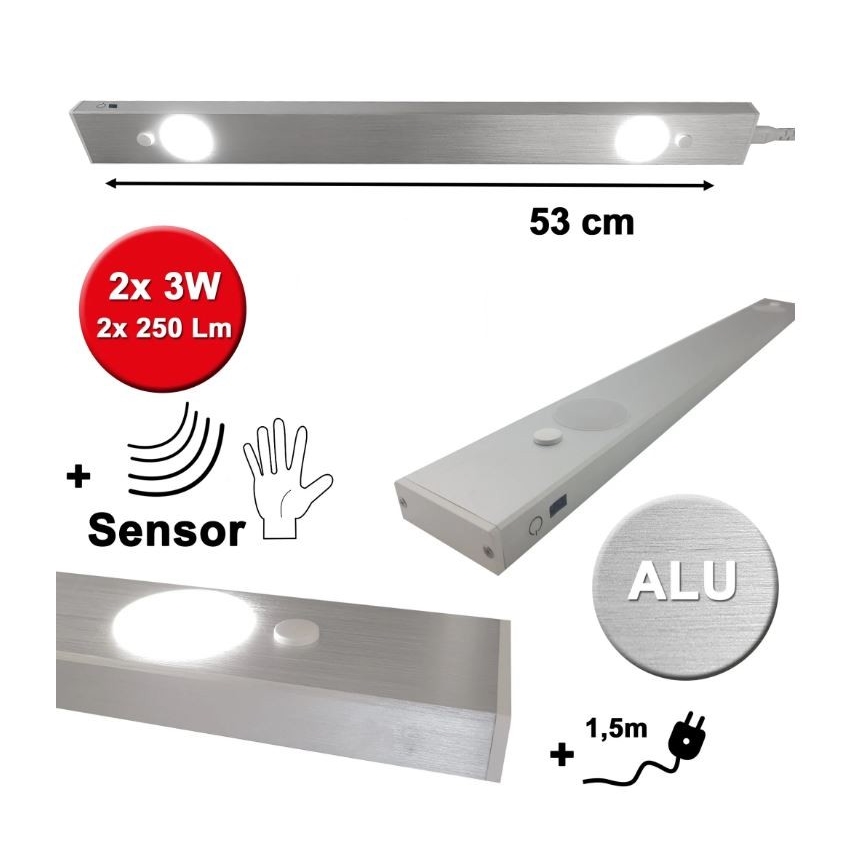 HiLite - LED lampa för undersidan av köksskåp med sensor BERN 2xLED/3W/230V 4000K