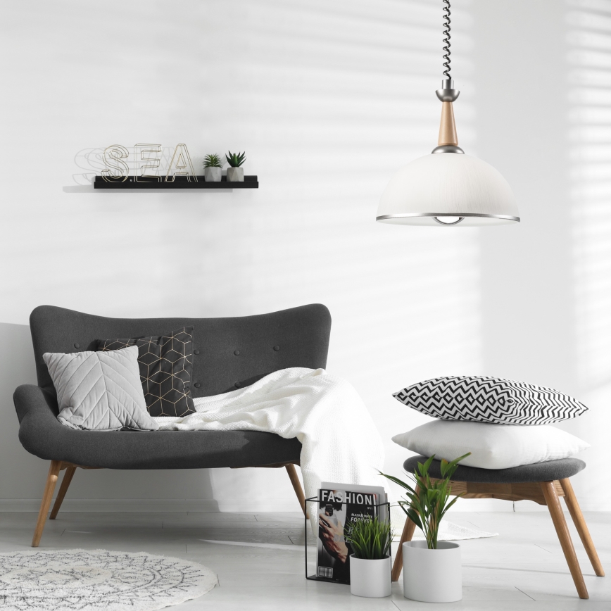 Höj- och sänkbar ljuskrona CHIARA 1xE27/60W/230V silver/beige/bok