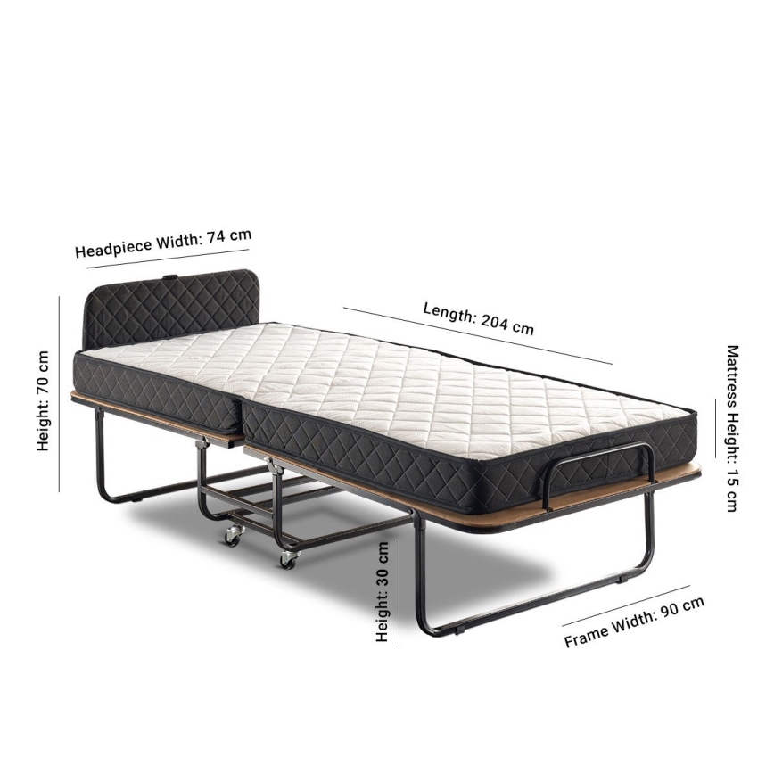 Hopfällbar enkelsäng i metall HERON 90x204 cm, vit, maxbelastning 120 kg