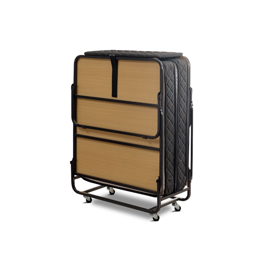 Hopfällbar enkelsäng i metall med madrass HERON, 90x204 cm, vit, maxvikt 120 kg