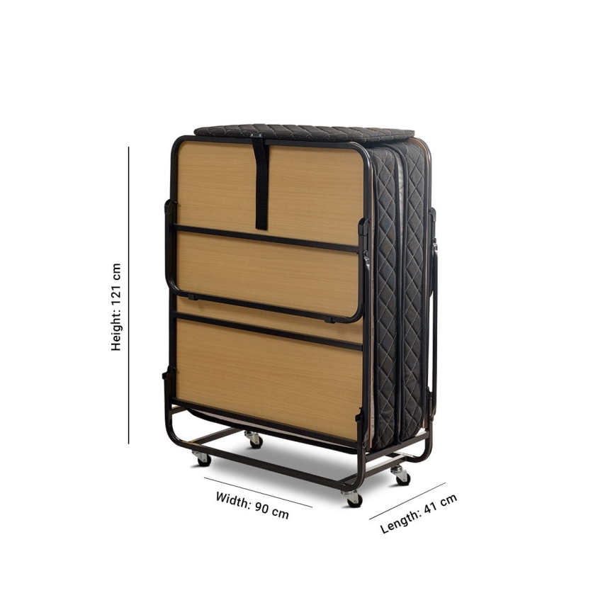 Hopfällbar enkelsäng i metall med madrass HERON, 90x204 cm, vit, maxvikt 120 kg