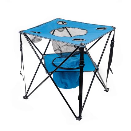 Hopfällbart campingbord + 2x stol blå