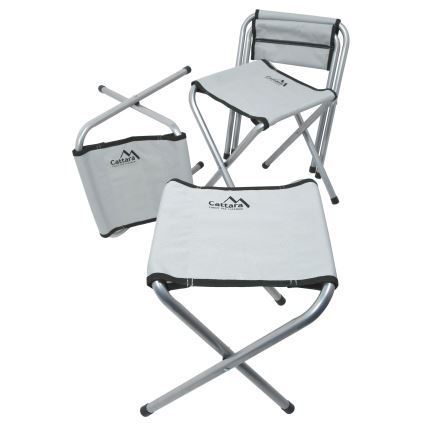 Hopfällbart campingbord + 4x stol vit/matt krom