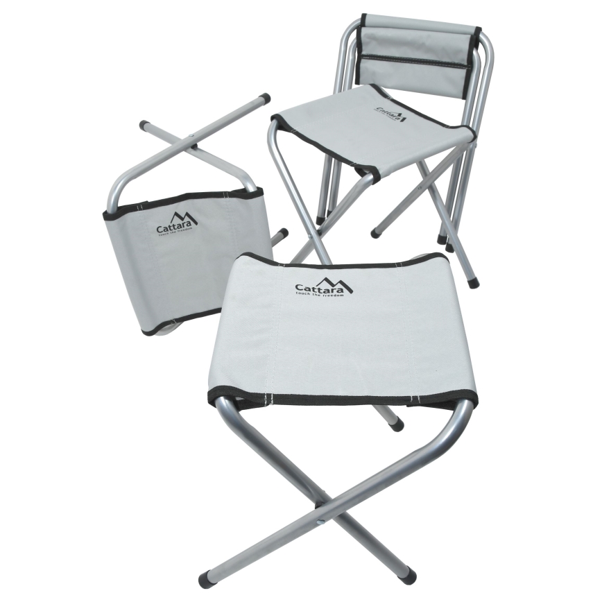 Hopfällbart campingbord + 4x stol vit/matt krom