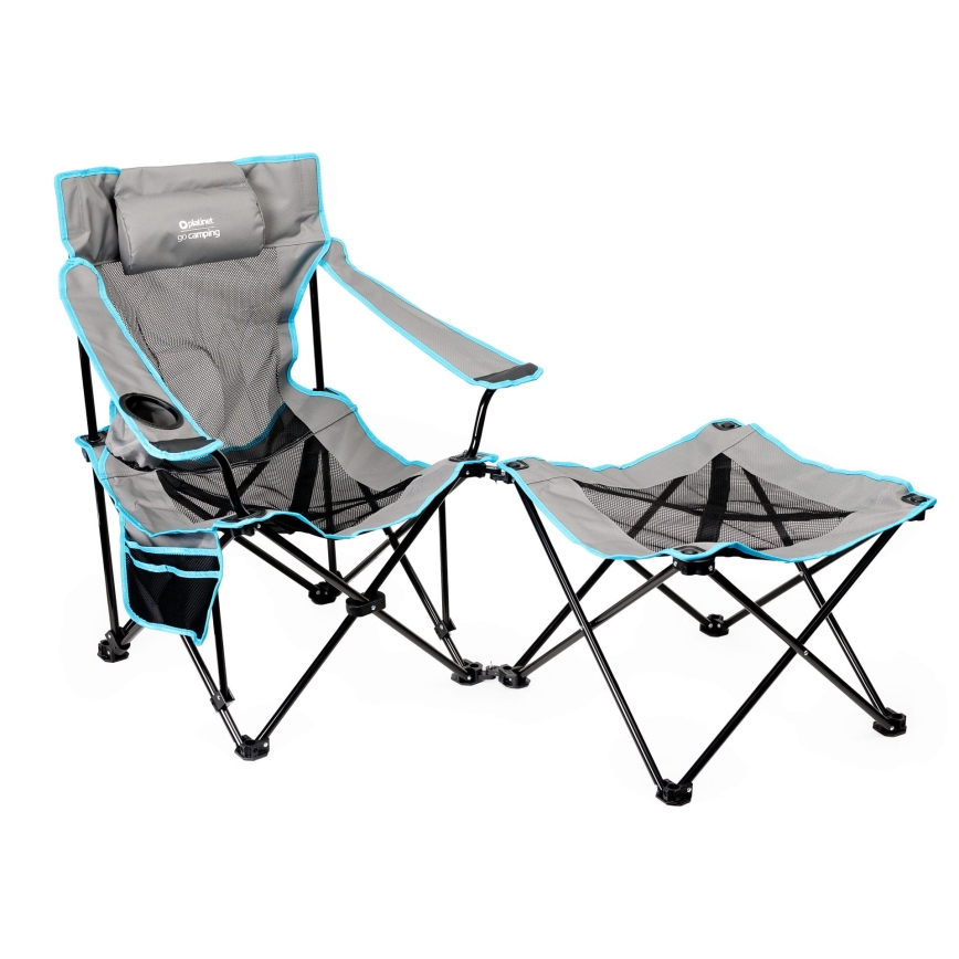 Hopfällbart campingbord + stol grå/blå