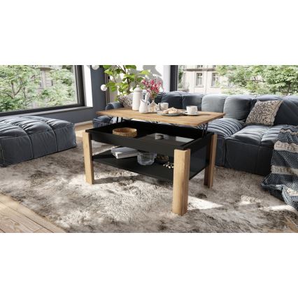Utdragbart soffbord med lyftbar bordsskiva och hylla ADEN ek craft/svart