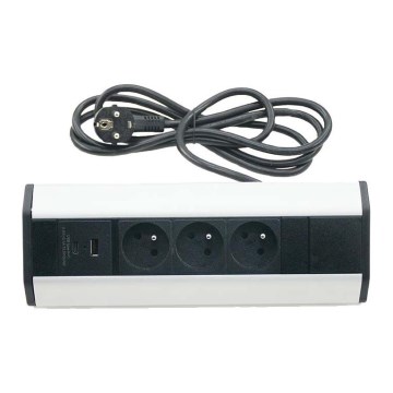 Hörnuttag skena 3x 230V + USB-A 3,1A + USB-C 15,5W 230V