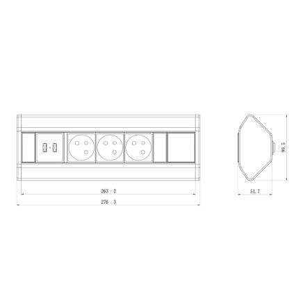Hörnuttag skena 3x 230V + USB-A 3,1A + USB-C 15,5W 230V