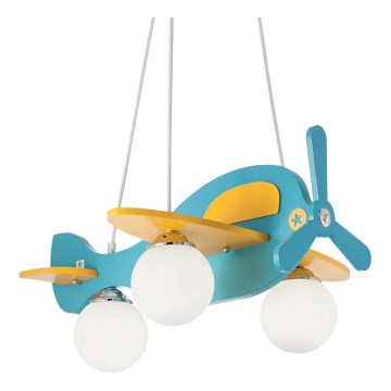 Ideal Lux - Hängande ljuskrona med textilsladd för barn AVION 3xE27/28W/230V blå