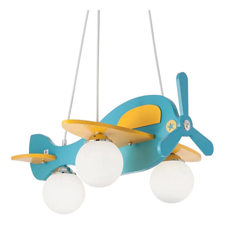 Ideal Lux - Hängande ljuskrona med textilsladd för barn AVION 3xE27/28W/230V blå