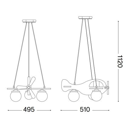 Ideal Lux - Hängande ljuskrona med textilsladd för barn AVION 3xE27/28W/230V blå
